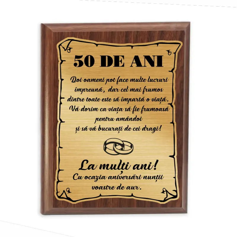 50 ani doi oameni pot face multe lucruri, placheta lemn personalizata prin gravura